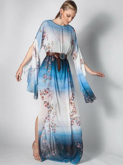 Gradient Flared Sleeves Maxi Dress