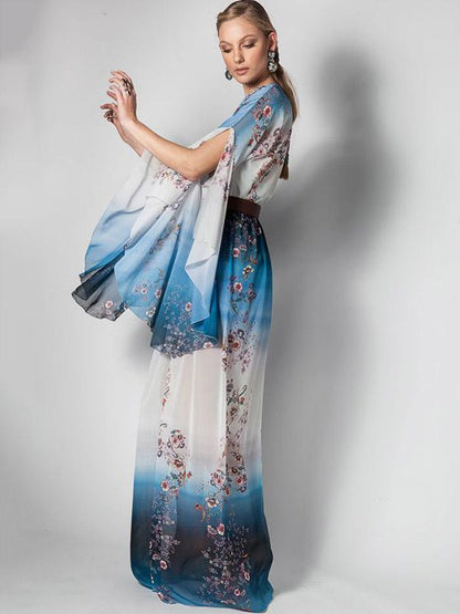 Gradient Flared Sleeves Maxi Dress