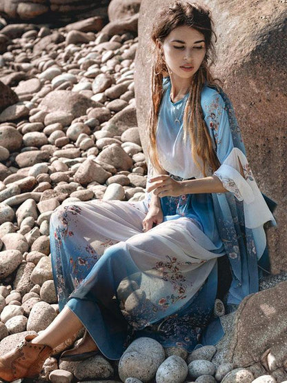 Gradient Flared Sleeves Maxi Dress