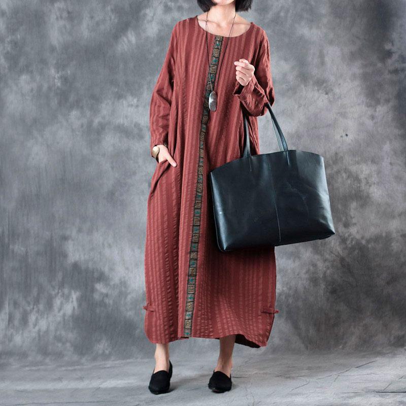 Autumn Loose Round Neck Stripe Long Sleeve Baggy Dress For Women