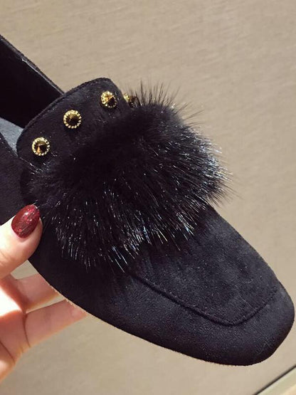 Wool Rivet Artificial Fur With Wild Mary Jane Shoes