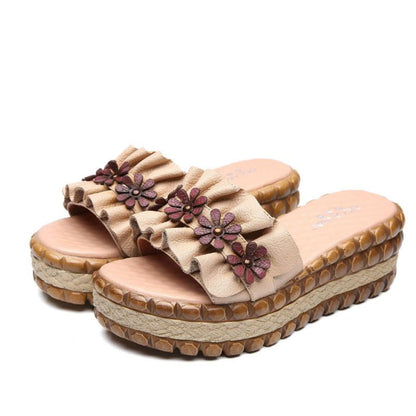 Slope Heel Thick Bottom Yellow Slippers Women Beach Shoes