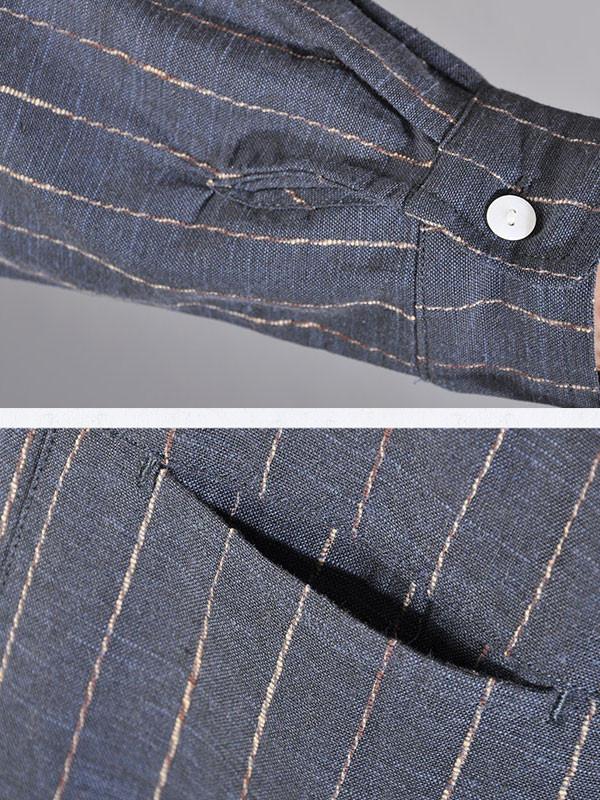 Casual Loose Stripe Cotton Blue Shirt