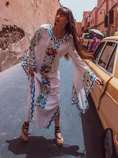 Pink Blue Fairy Sleeves Embroidered Maxi Dress