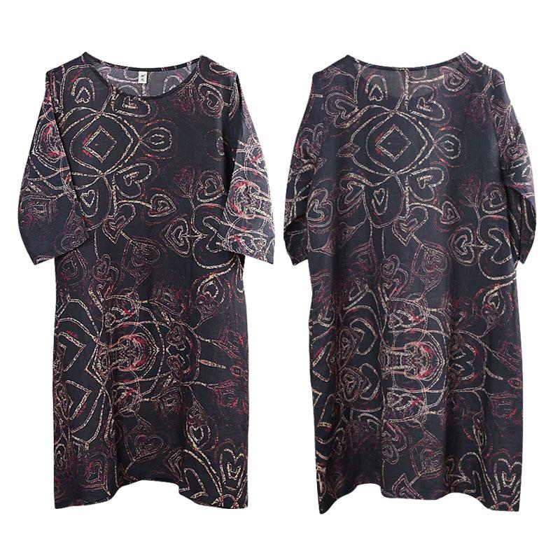 Summer Round Neck Loose Pockets Black Dress