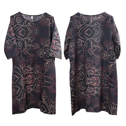 Summer Round Neck Loose Pockets Black Dress