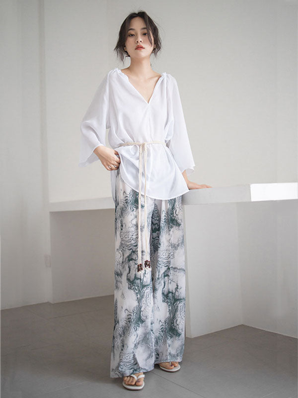 Casual Splash-ink Printed Wide Leg Pants