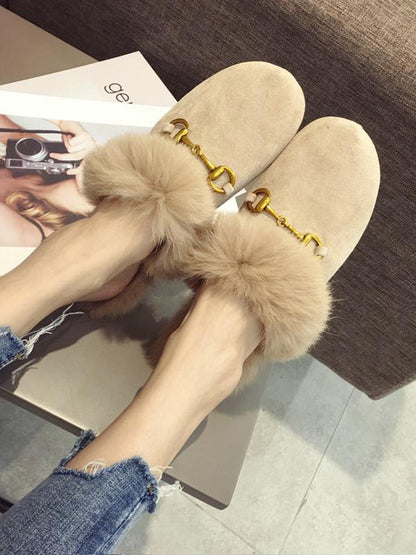 Fashion Artificial Fur Slippers Type Half Drag