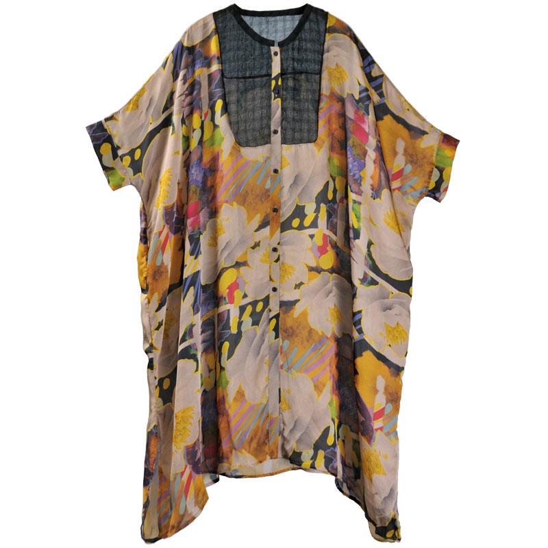 Loose Single Breasted Three Quarter Sleeve Printed Dress