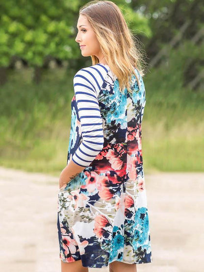 Floral Split-joint Striped Mini Dress