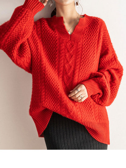 VINTAGE LOOSE V-NECK LANTERN SLEEVES SWEATER