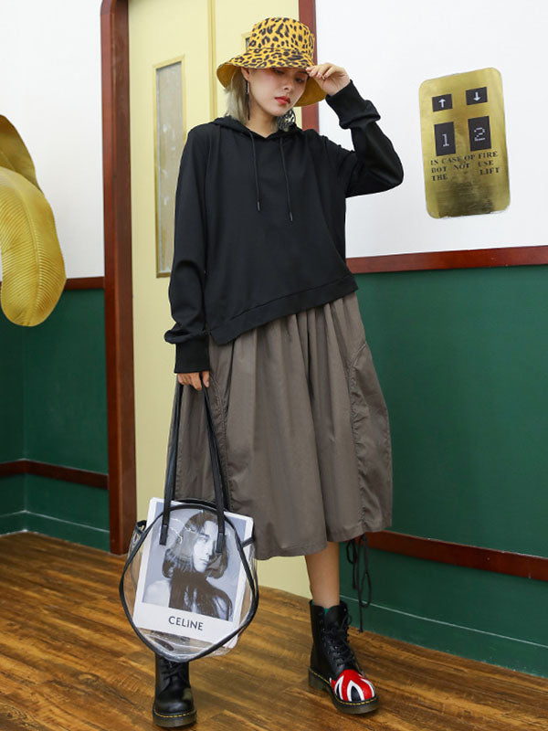 Retro False Two Split-joint Drawstring Sweatshirt Dress