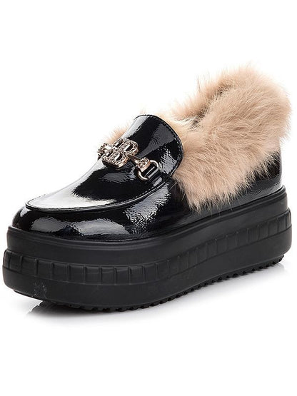 High Platform Buckle Sponge Artificial Rabbit Fur Shoes