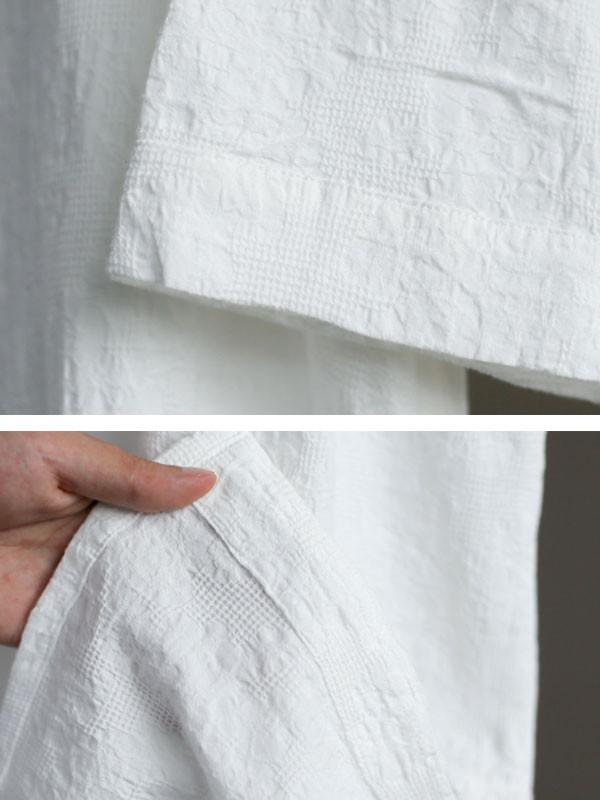 Women Cotton Jacquard Literature Retro Elbow Sleeve White Dress