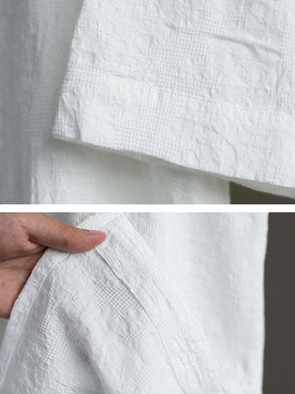 Women Cotton Jacquard Literature Retro Elbow Sleeve White Dress