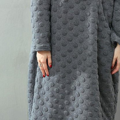 Jacquard Round Neck Hedging Long Sleeves Literature Gray Women Dress