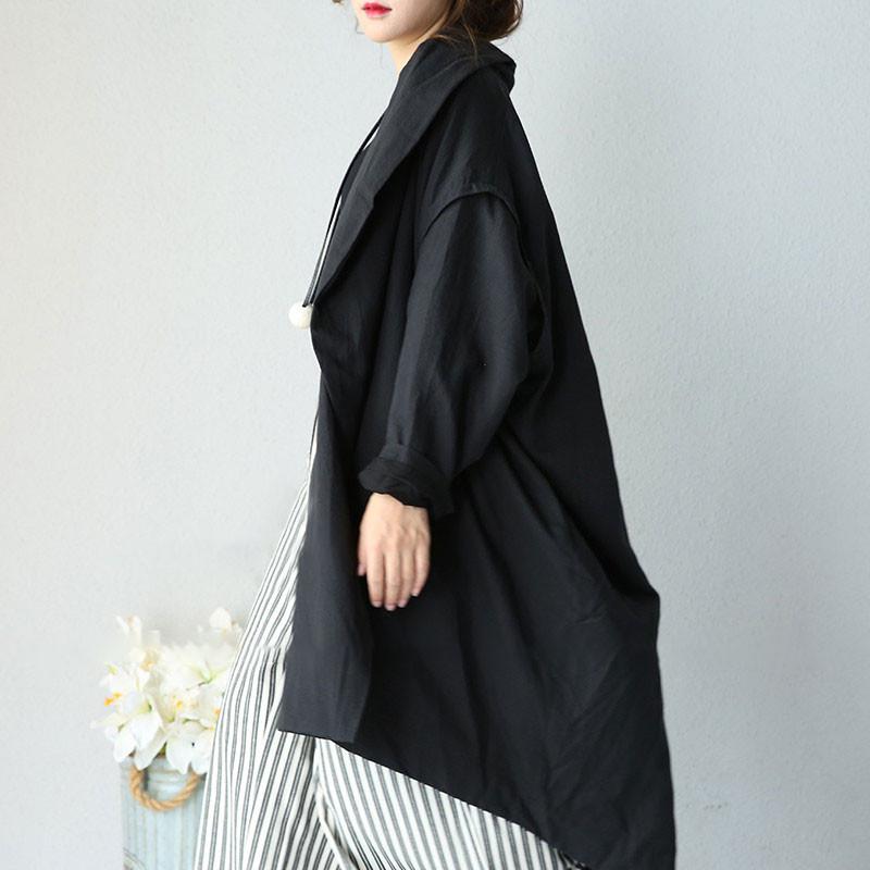 Women Literature Elegant Loose Shoulder Sleeve Black Coat