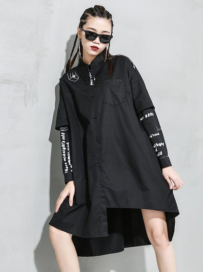 LOOSE STYLISH CROPPED SPLICING PRINT SHIRT