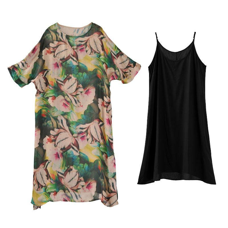 Loose Round Neck Half Sleeve Printed Dress Two Pieces