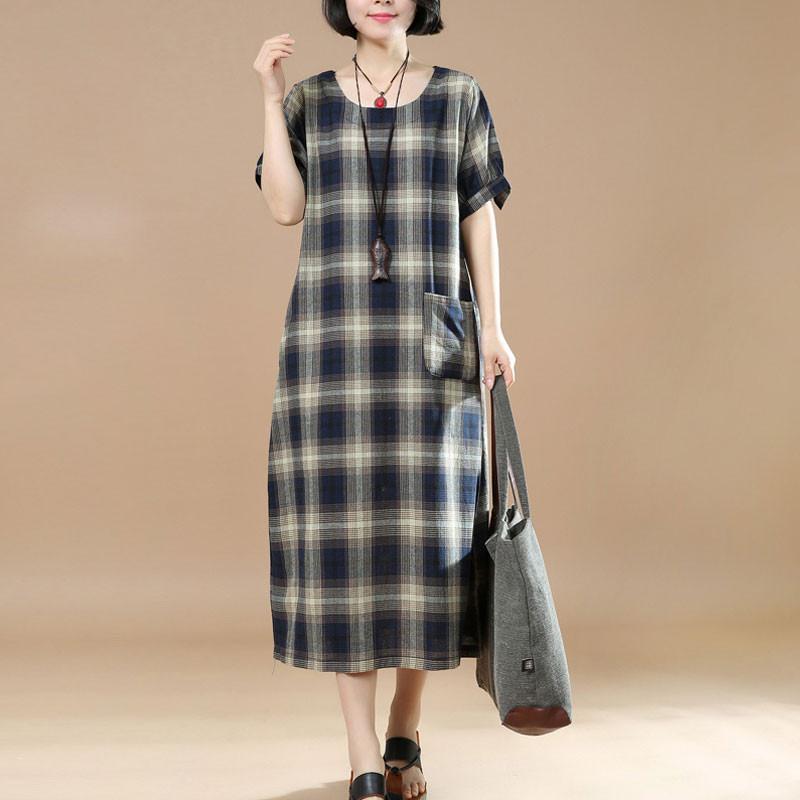 Round Neck Lattice Women Short Sleeve Women Dress