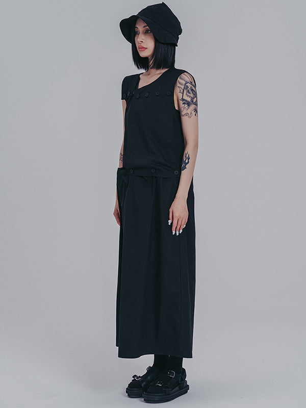 Original Sleeveless Solid Color Split-Joint H-Line Detachable Midi Dress