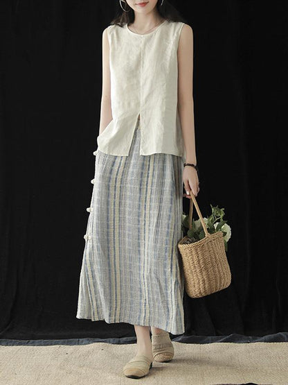 Retro Split-front Sleeveless T-Shirt