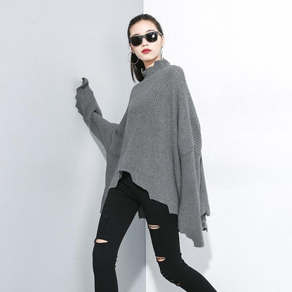 Buykud Turtleneck Personality Irregular Hem Loose Sweater