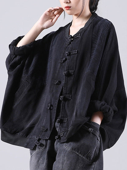 Vintage Buttoned Split-Joint Printed Long Sleeves Denim Jackets Outerwear