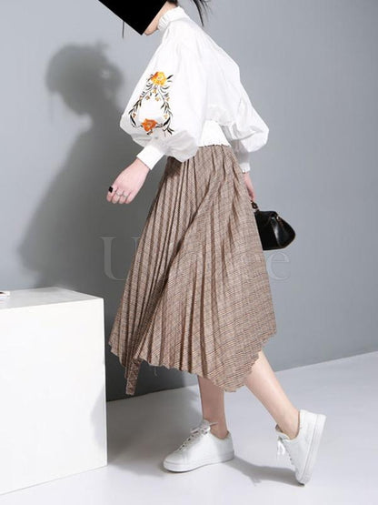 Casual Puff Sleeves Embroidered Blouses