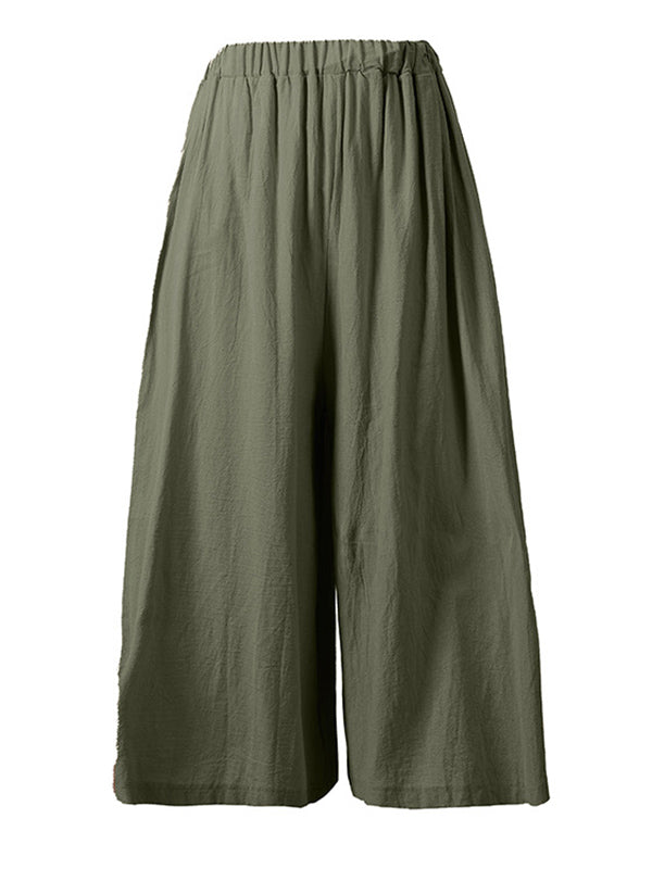 Casual 11 Colors  Solid Column Wide Leg Capri-Pants