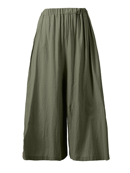 Casual 11 Colors  Solid Column Wide Leg Capri-Pants