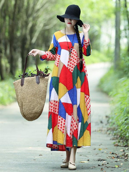 Colorful Cube Printed Long Dress