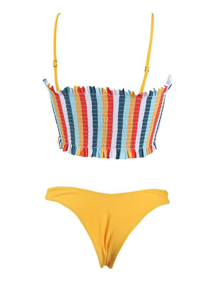 Striped Top Smocked Bikini Set