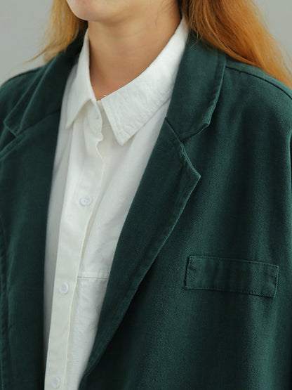 Simple Solid Color Buttoned Notched Collar Batwing Sleeve Outerwear