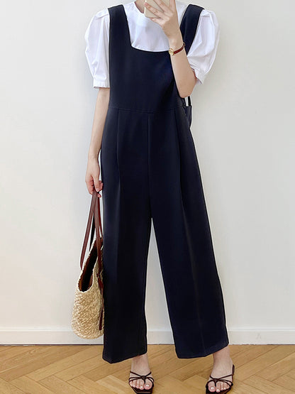 Casual Loose Solid Color Wide Leg Overalls