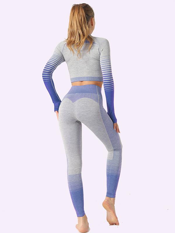Sexy  Contrast Color Long Sleeves Yoga Suits