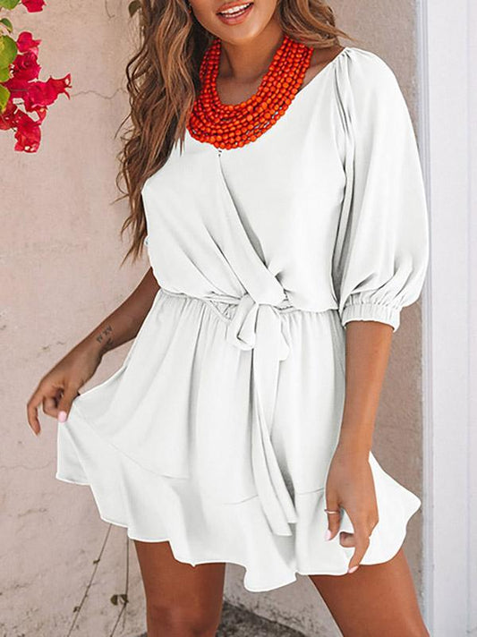 V-neck Casual Bandage Mini Dress