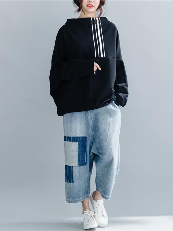 Loose Printed Batwing Sleeves T-shirt