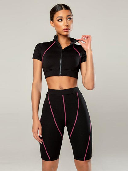 Short Sleeve Wrap Tees And Shorts Sport Suits