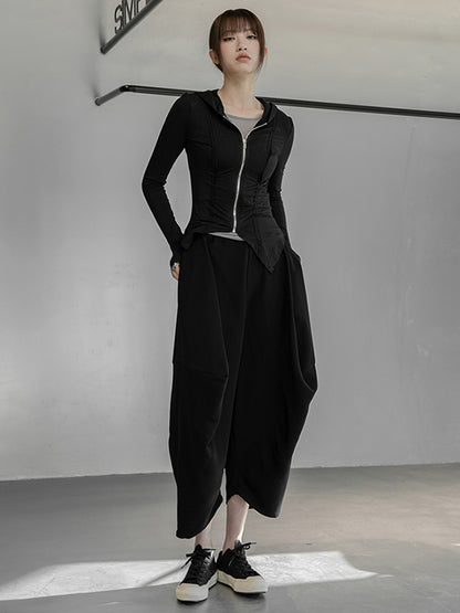 Simple Solid Color Hooded Long Sleeves Zipper Outerwear
