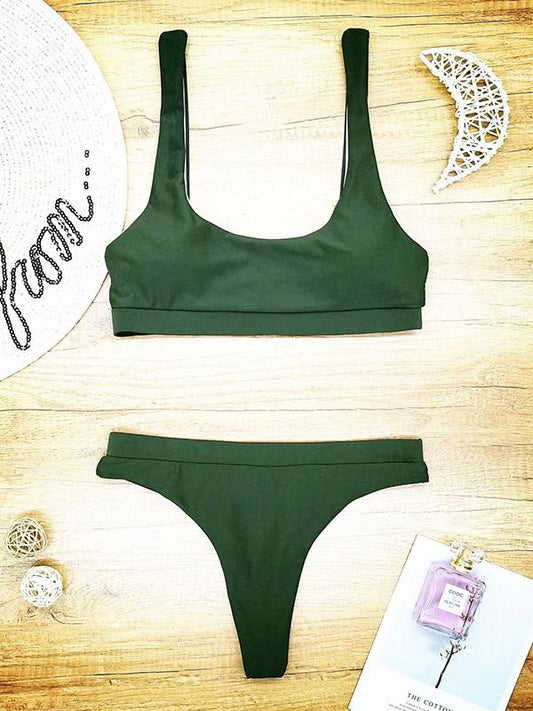 Solid Color Strapless High Waist Bikini Swimwear