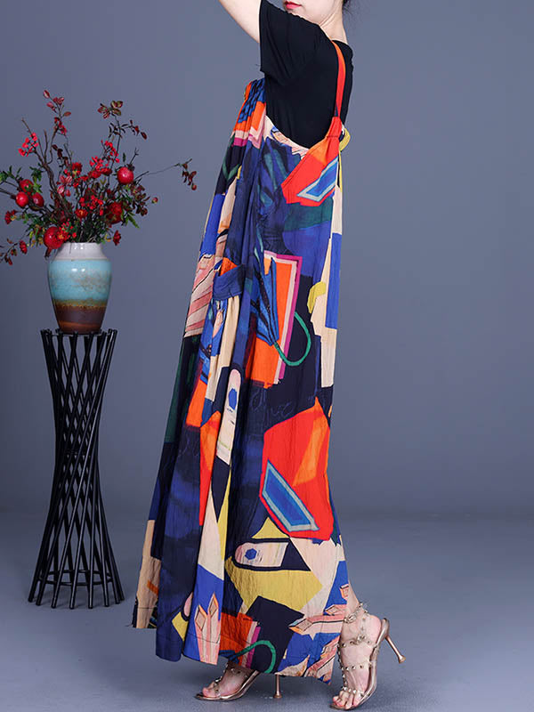 Original Two Pieces Printing Sleeveless Suspender Dress+T-Shirts Sets