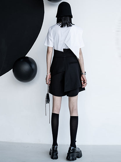 Urban Asymmetric Split-Front Solid Color Short Sleeves T-Shirt Top