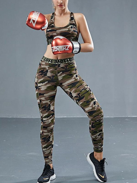 Sexy Camouflage Wrap Sleeveless Yoga Suits