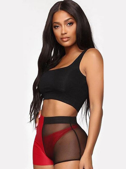 Color-stiching Mesh Shorts