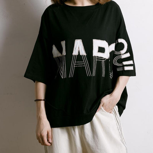 Embroidered And Half-Applique Letters T-Shirt