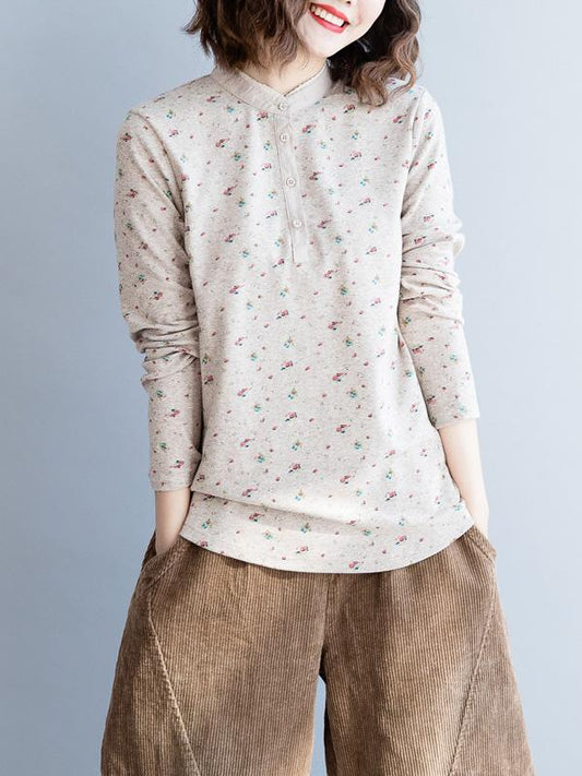 Floral Simple Long Sleeves Vintage Shirt Top
