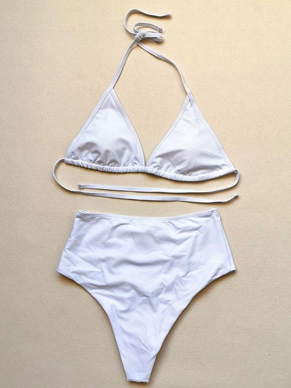 Triangles Empire Solid Color Split Bikini Swimsuit