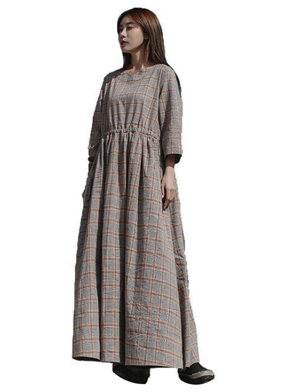 Artistic Retro Solid Irregularity Neck Dress