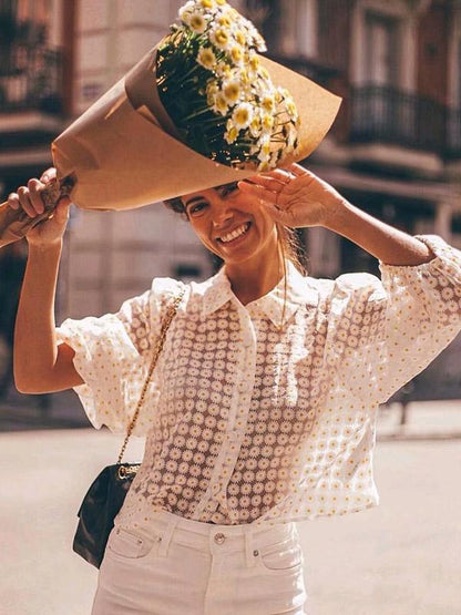 Lapel Collar Printed Blouses&Shirts